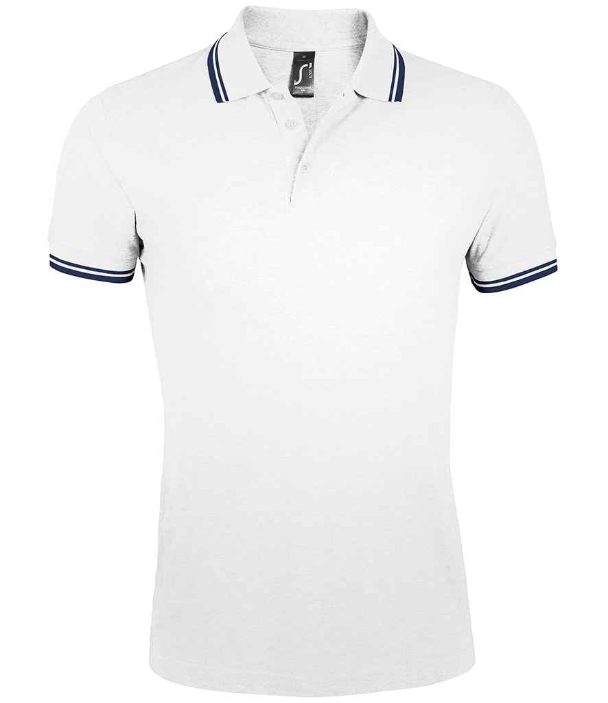 SOL'S Pasadena Tipped Cotton Piqué Polo Shirt - White/Navy