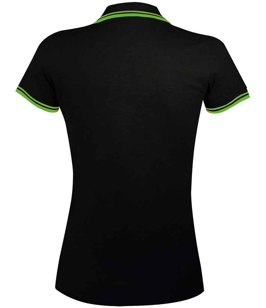 SOL'S Ladies Pasadena Tipped Cotton Piqué Polo Shirt - Black/Lime Green