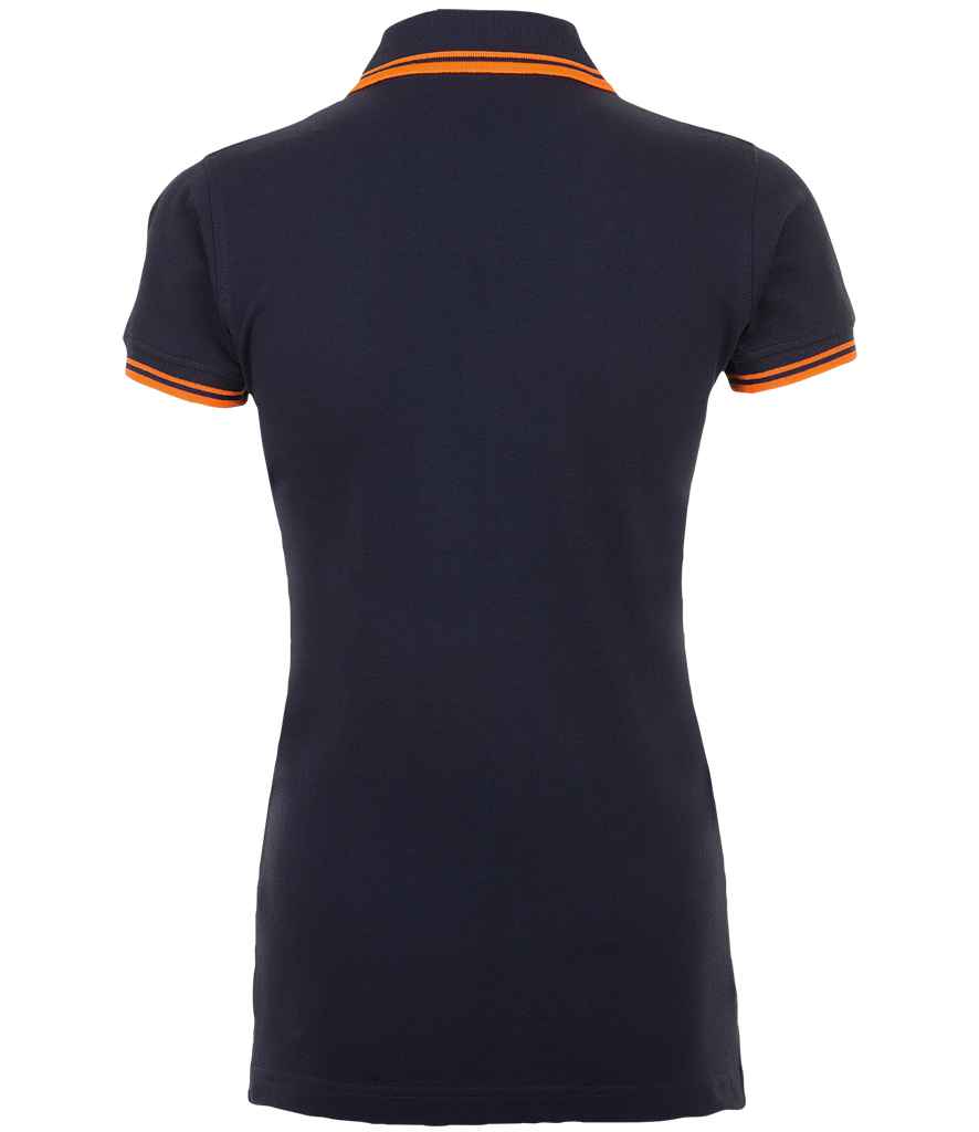 SOL'S Ladies Pasadena Tipped Cotton Piqué Polo Shirt - French Navy/Neon Orange