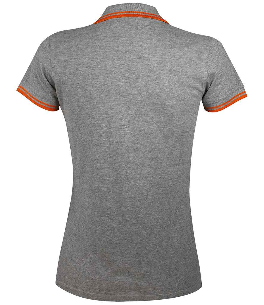 SOL'S Ladies Pasadena Tipped Cotton Piqué Polo Shirt - Grey Marl/Orange