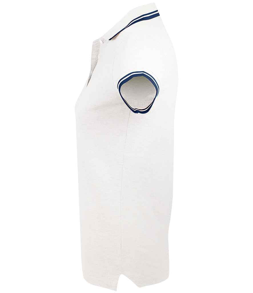 SOL'S Ladies Pasadena Tipped Cotton Piqué Polo Shirt - White/Navy