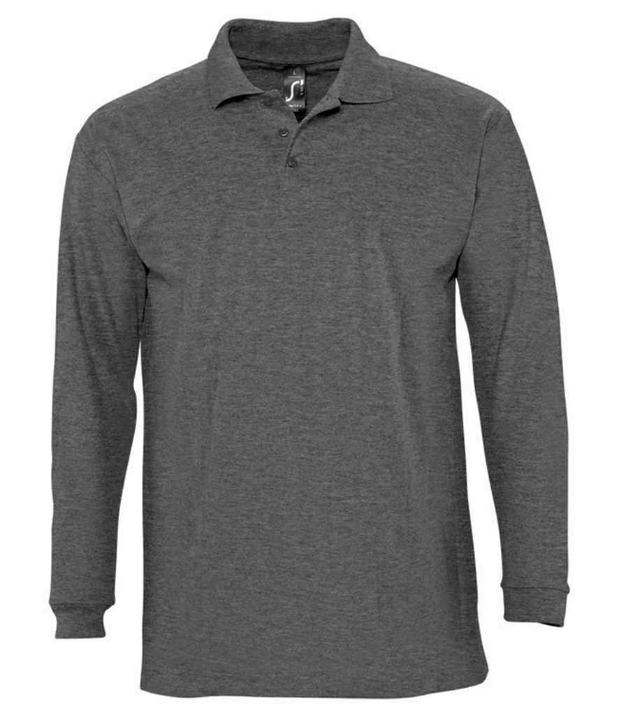SOL'S Winter II Long Sleeve Cotton Piqué Polo Shirt - Charcoal Marl