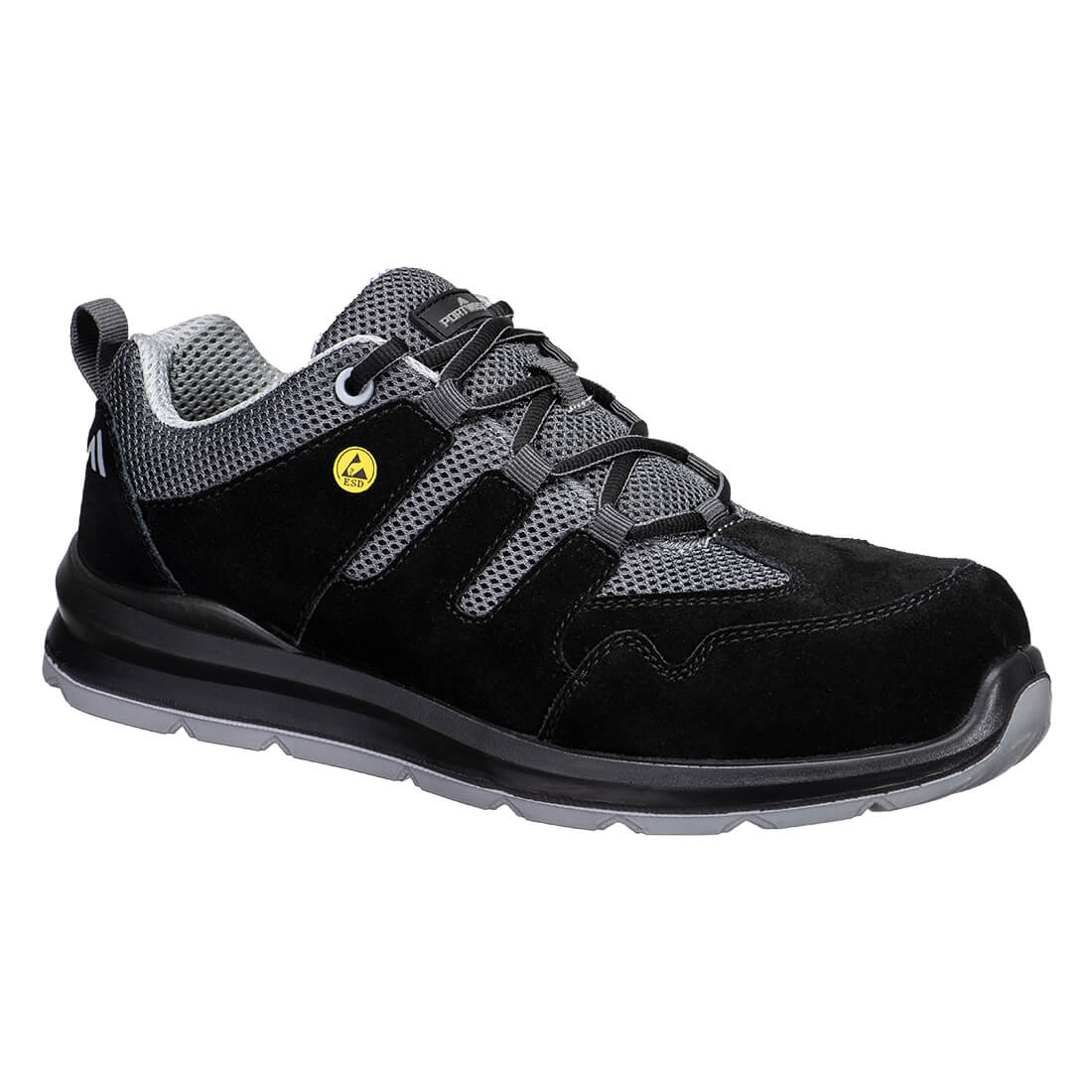 Composite Cow Suede Leather Trainer S1 ESD SR FO - Black/Grey