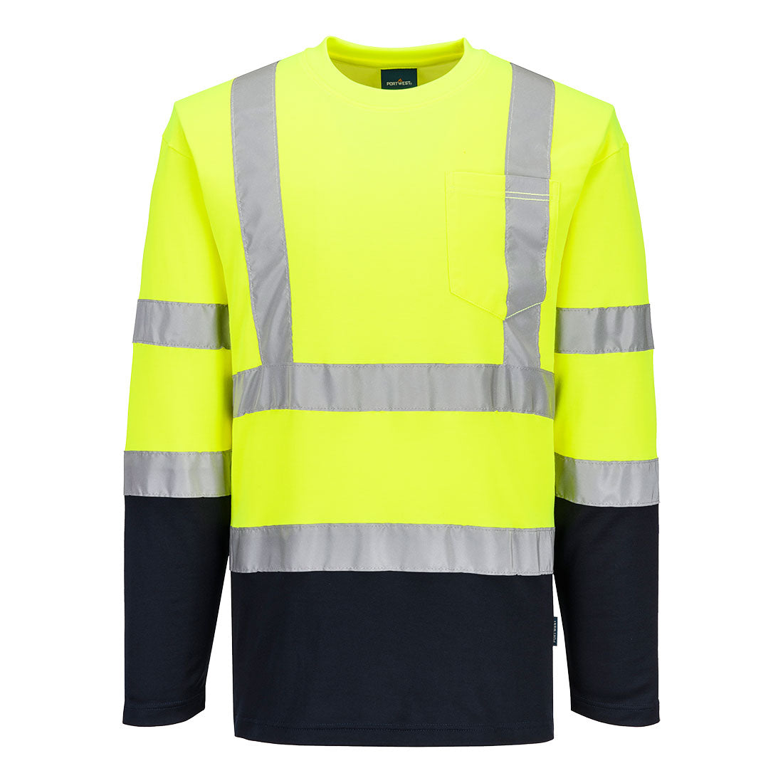 Hi-Vis Cotton Comfort Contrast T-Shirt L/S - Yellow/Navy